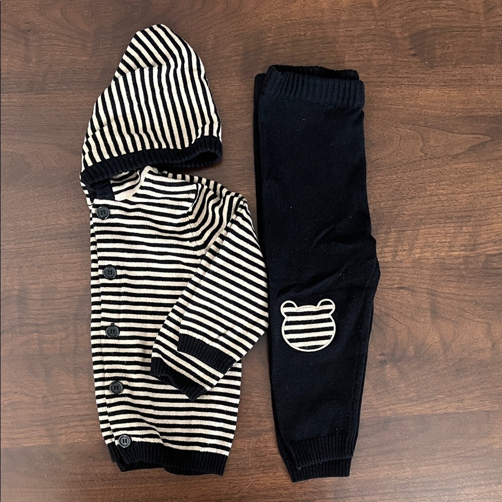 First Impressions Beige and Black Striped Cardigan Set Toddler